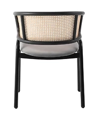 LeisureMod Ervilla 2-pcs Velvet Dining Chair with Rattan Backrest - Modern Kitchen Accent Armchair with Floor Protectors