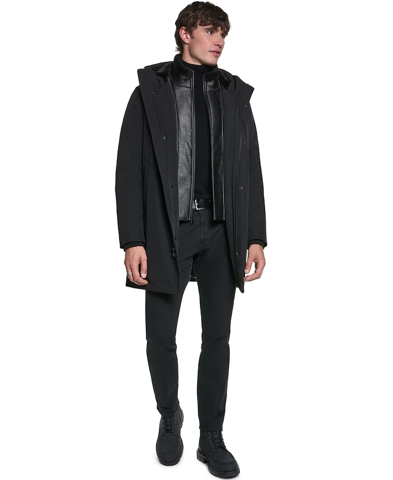 Karl Lagerfeld Paris Men's Regular-Fit Hooded Shearling-Lined Bib Parka