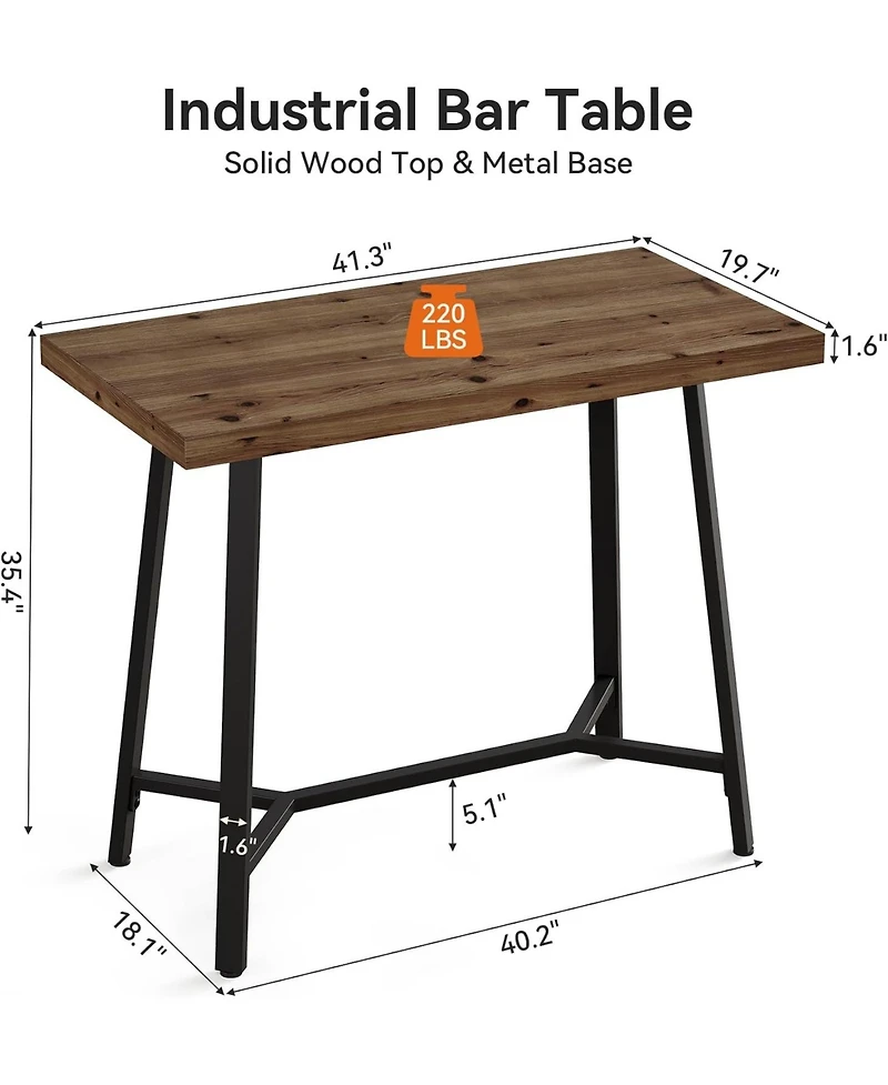 Tribesigns Modern Farmhouse Solid Wood Bar Table, Rectangular Pub Table with Metal Frame