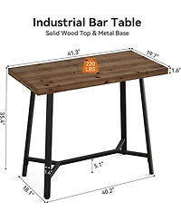 Tribesigns Modern Farmhouse Solid Wood Bar Table, Rectangular Pub Table with Metal Frame