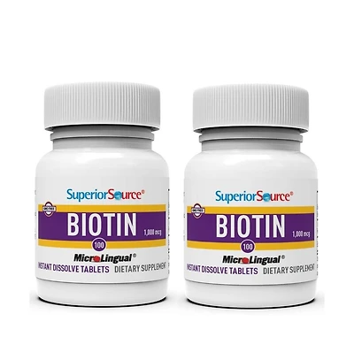 Superior Source Biotin 1000 mcg. Under The Tongue Quick Dissolve MicroLingual Tablets, 100 Count, Supports Healthy Hair, Skin, and Nail Growth, Helps