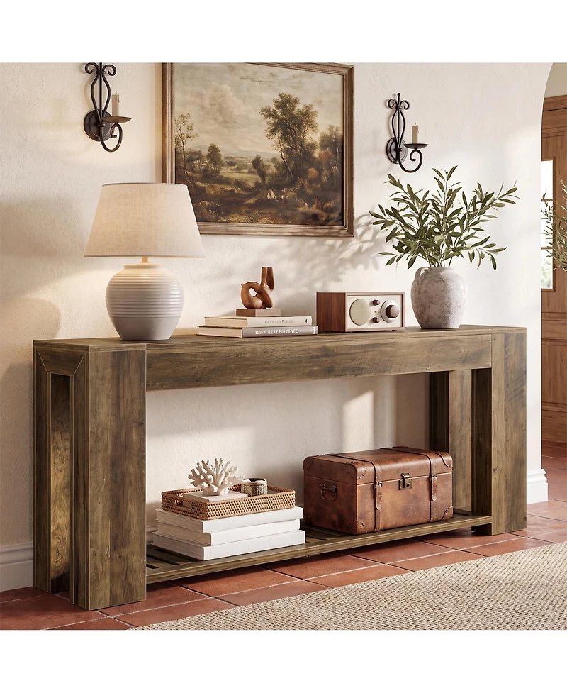 Tribesigns Farmhouse Console Table, Rustic Sofa Table with Storage, Industrial Wood Entry Table