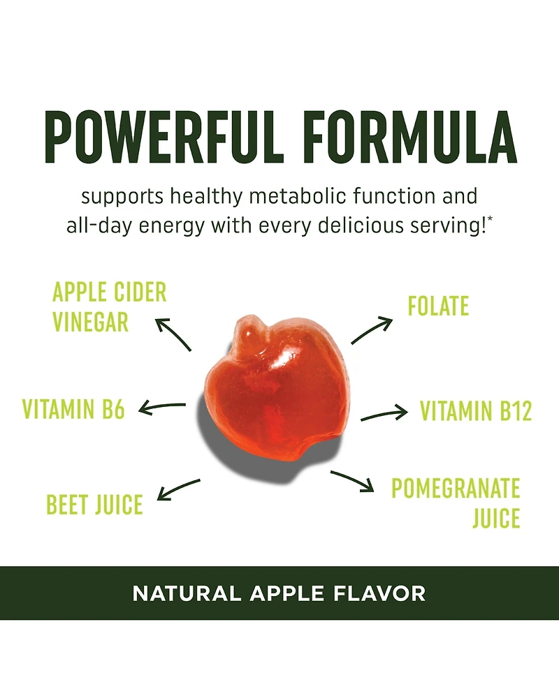 Mav Nutrition Metabolism Gummies with Apple Cider Vinegar, B Vitamins and Folate, Apple Flavor, 60 Count