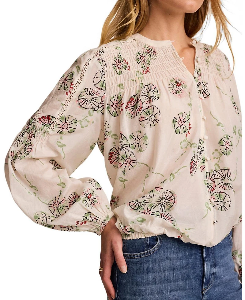 Mint Velvet Women's Floral Smocked Peasant Blouse