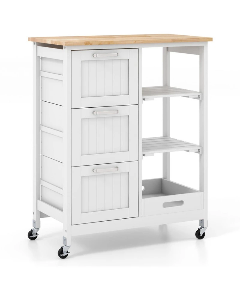 Sugift Rolling Kitchen Island Utility Storage Cart with 3 Large Drawers and Removable Tray