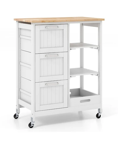 Sugift Rolling Kitchen Island Utility Storage Cart with 3 Large Drawers and Removable Tray