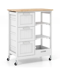 Sugift Rolling Kitchen Island Utility Storage Cart with 3 Large Drawers and Removable Tray