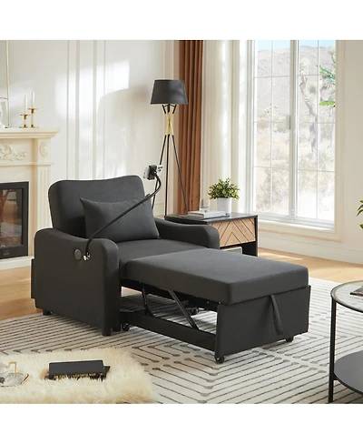Streamdale Furniture 3-in-1 Convertible Sleeper Sofa Chair Bed with Usb and Adjustable Backrest
