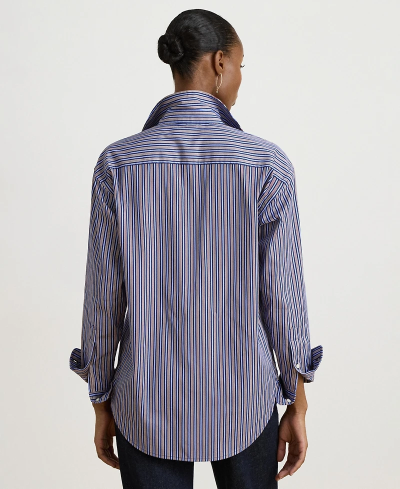 Lauren Ralph Women's Striped Point-Collar Relaxed-Fit Button-Down Shirt