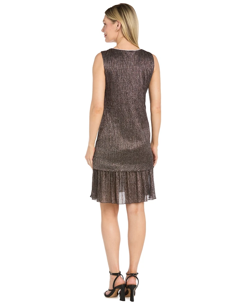 R & M Richards Women's Beaded Metallic-Pleat Scoop Neck 2-Piece Jacket Dress
