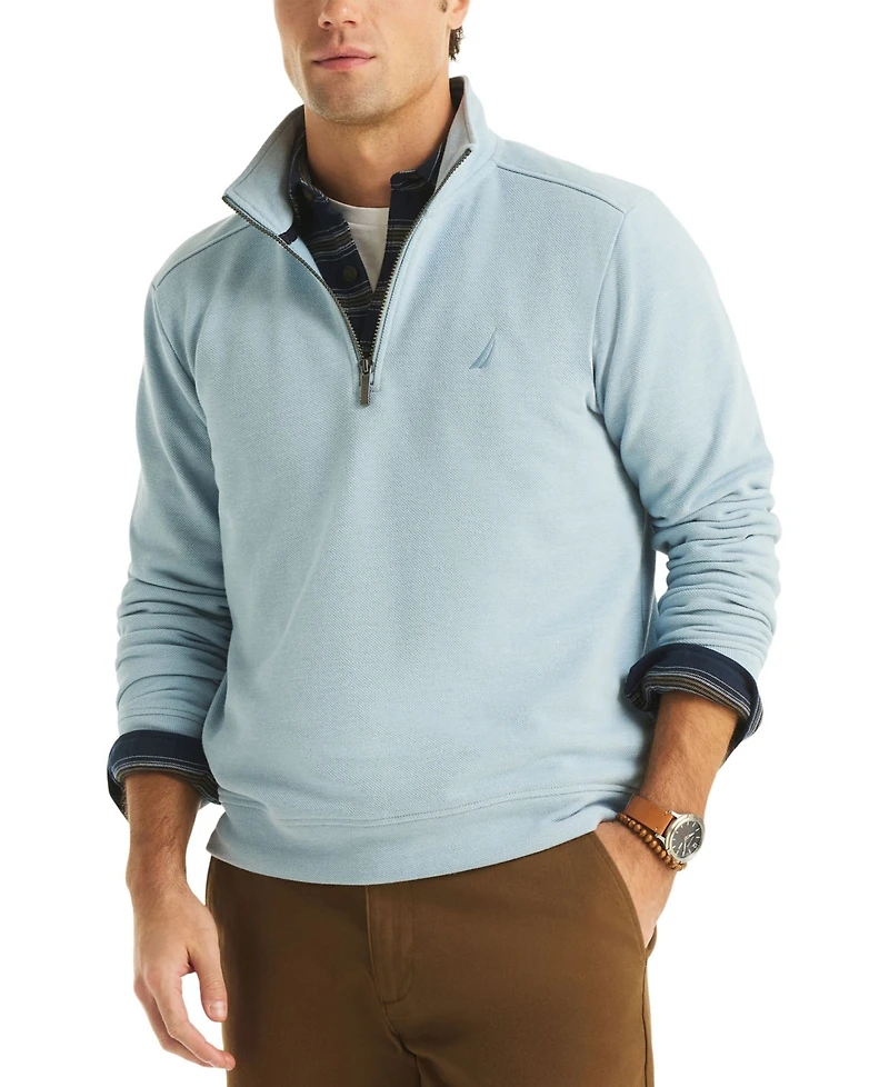 Nautica Men's Pique Fleece Mock Neck Quarter Zip Sweatshirt