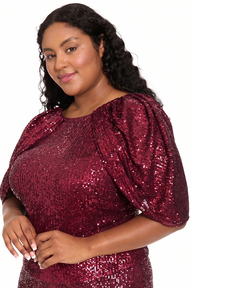 Muse Plus Sequin Draped-Sleeve Top