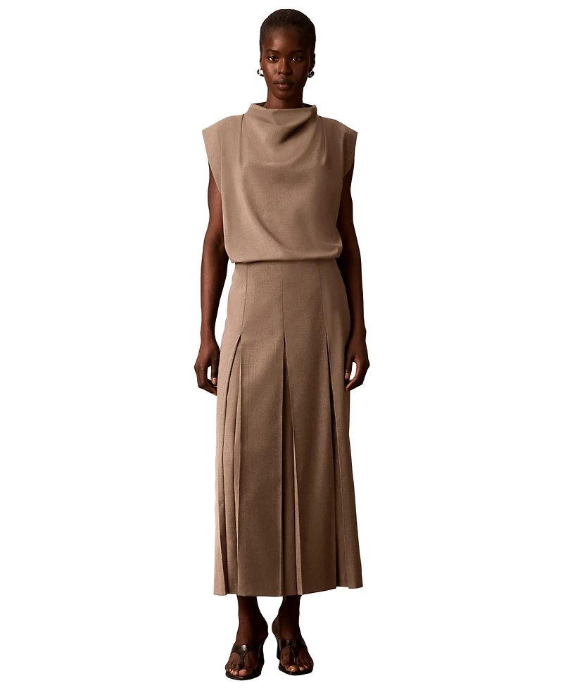 Calvin Klein Women's Side Zip Inverted Pleat High-Waisted Midi Skirt