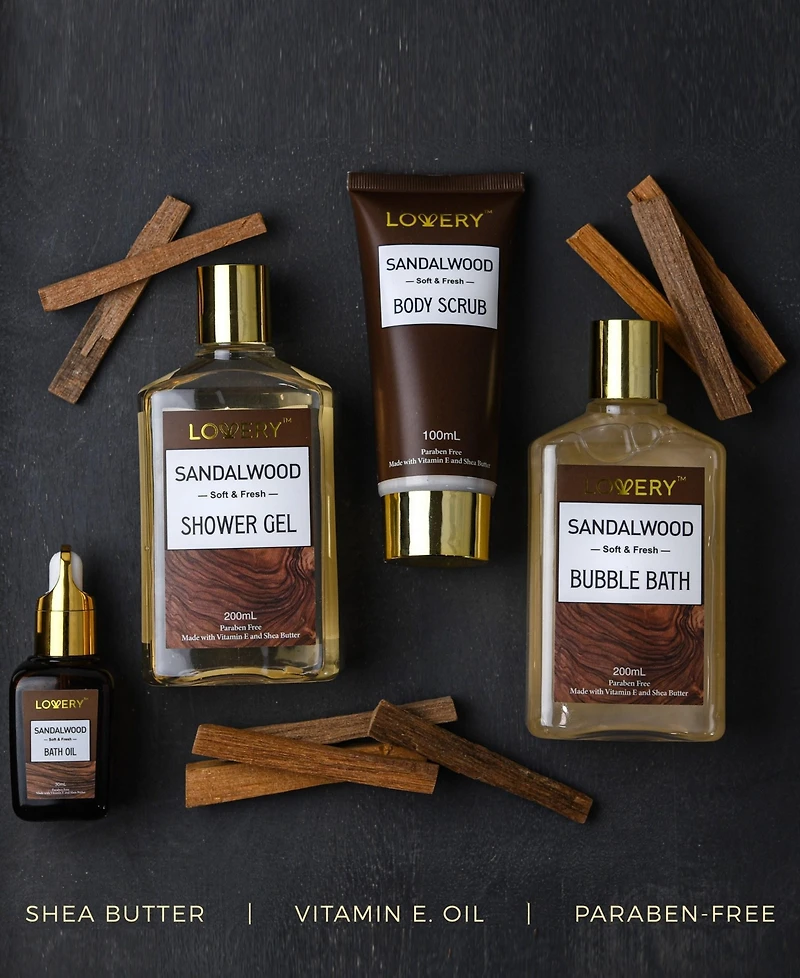 Lovery 10 Piece Sandalwood Body Care Gift Set, Relaxing Home Spa Set
