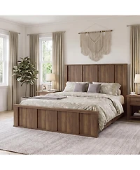 homfan Wooden Platform Bed Frame, Solid Wood Finish with Tall Vertical Panel Headboard & Footboard, No Box Spring Needed, for Bedroom