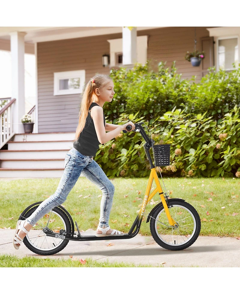 Glintex Youth Kick Scooter with 16 in Air Tires, Basket and Cupholder