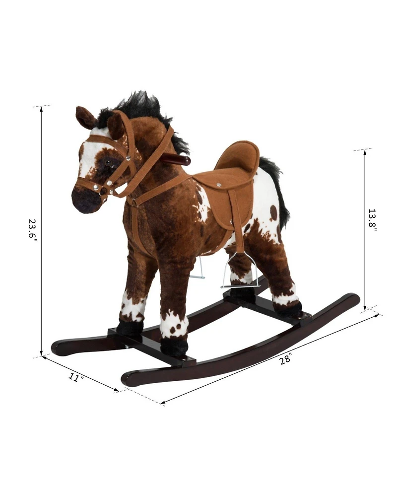 Glintex Plush Wooden Rocking Horse with Neighing Sounds, 88 lbs Capacity, Ages 3+