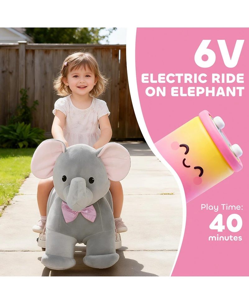 Glintex 6V Ride-On Elephant with Music, Padded, 55 lb Capacity, Ages 1.5-5