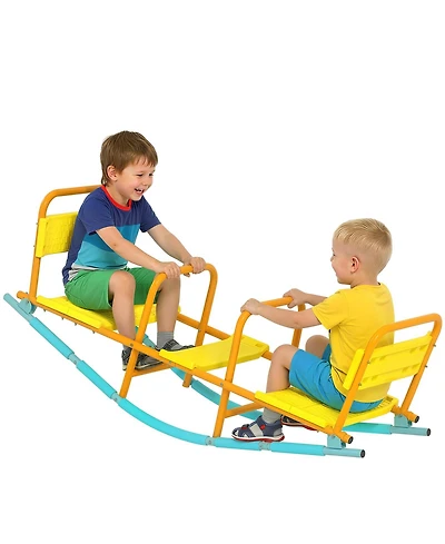 Glintex 2-in-1 Rocking Teeter Totter with Backrest Seats, Steel, 220 lbs Capacity, Ages 3-8