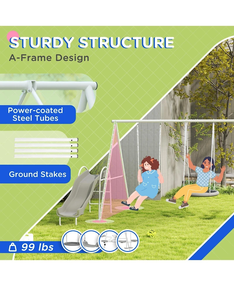 Glintex 5-in-1 Kids Swing Set with Slide, Saucer Swing and Glider