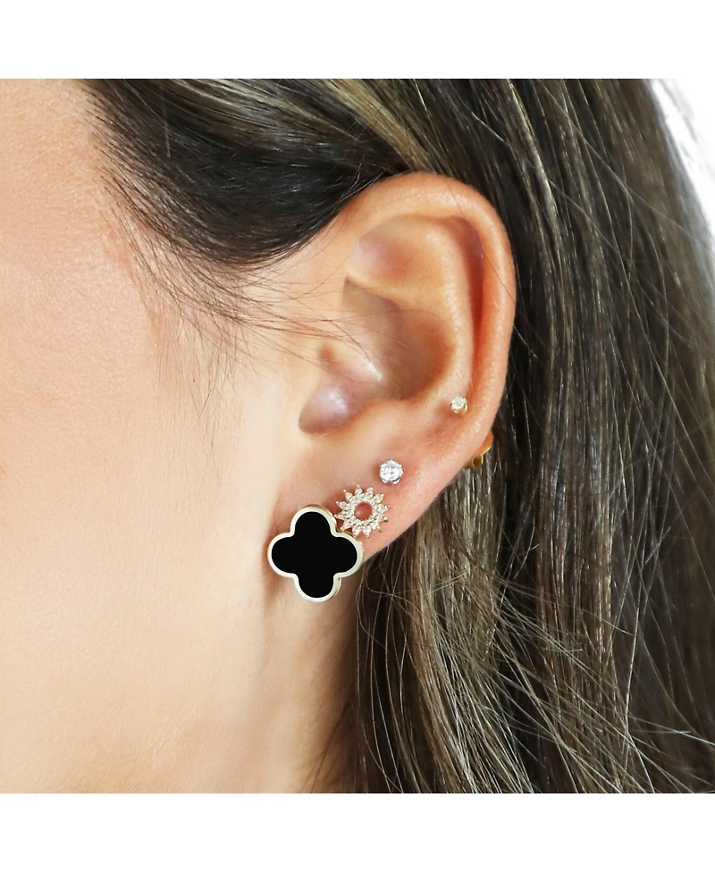 The Lovery Classic Onyx Clover Stud Earrings 14K Gold Plated Sterling Silver