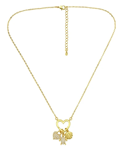Macy's 14k Gold-Plated Over Brass Heart Shaped Charm Holder with Heart, Turtle and Clamshell Charm Necklaces