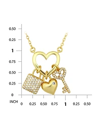 Macy's 14k Gold-Plated Over Brass Heart Shape Charm Holder with Heart, Key and Lock Charms Necklace