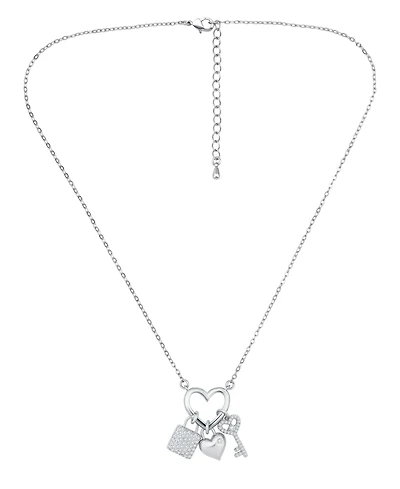 Macy's Fine Silver-Plated Over Brass Heart Shape Charm Holder with Heart, Key and Lock Charms Necklace