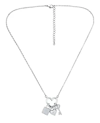 Macy's Fine Silver-Plated Over Brass Heart Shape Charm Holder with Heart, Key and Lock Charms Necklace