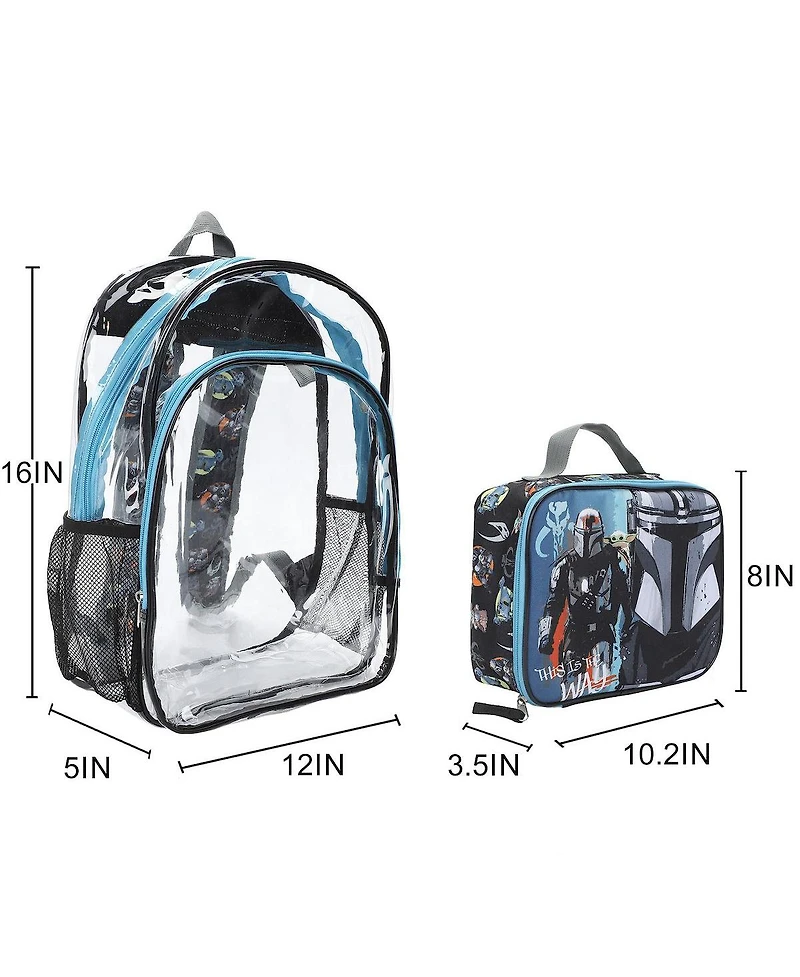 Star Wars: The Mandalorian and Grogu 2 Piece 16 inch Kids Clear Backpack and Lunch Box Set For School And Travel