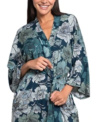 Linea Donatella Women's Teal Floral Print Knit Wrapper