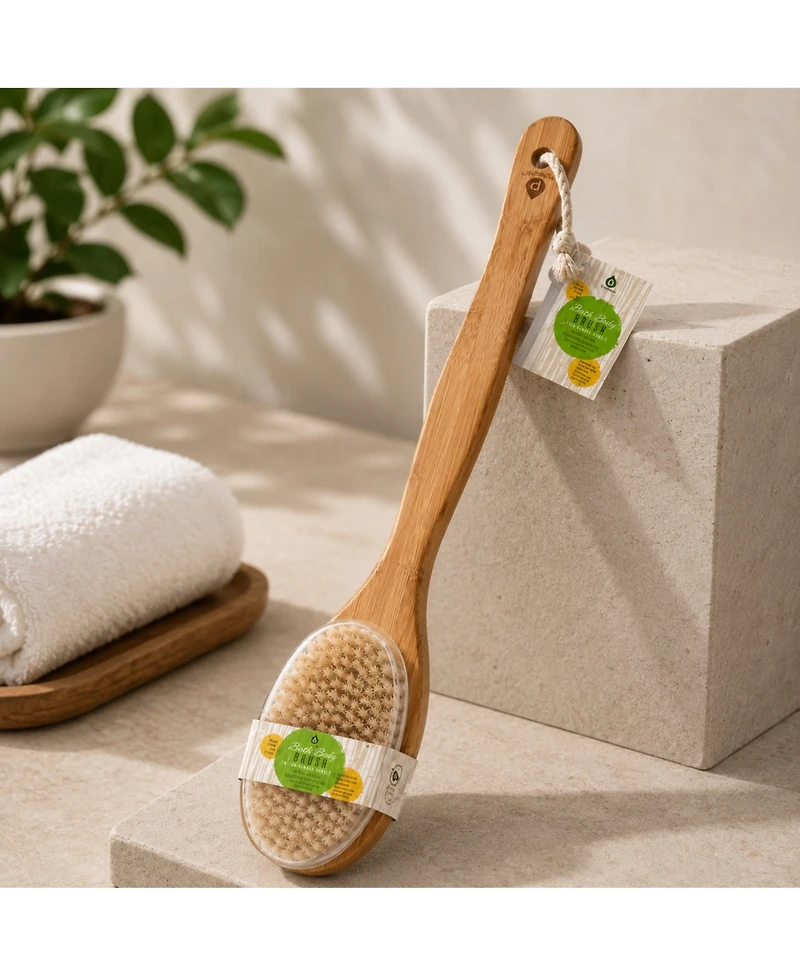 Pursonic Bath Body Brush With Long Bamboo Handle
