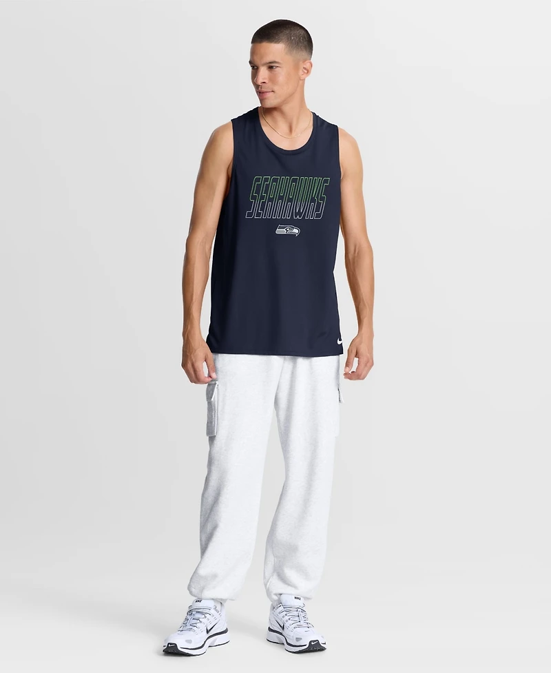Nike Men's Seattle Seahawks Kickoff Miler Dri-fit Sleeveless Crewneck Double Pique Tank Top