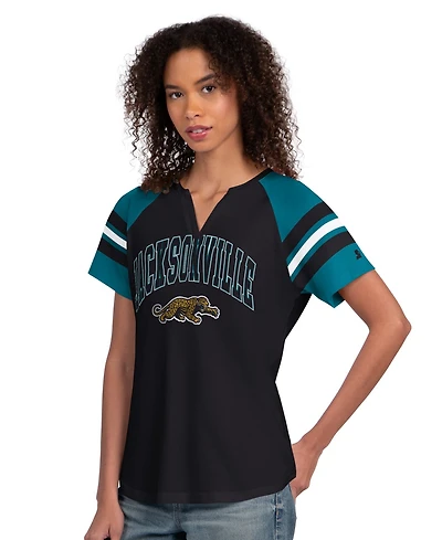 Starter Women's Jacksonville Jaguars Game On Notch Neck Raglan Cotton-Blend T-Shirt