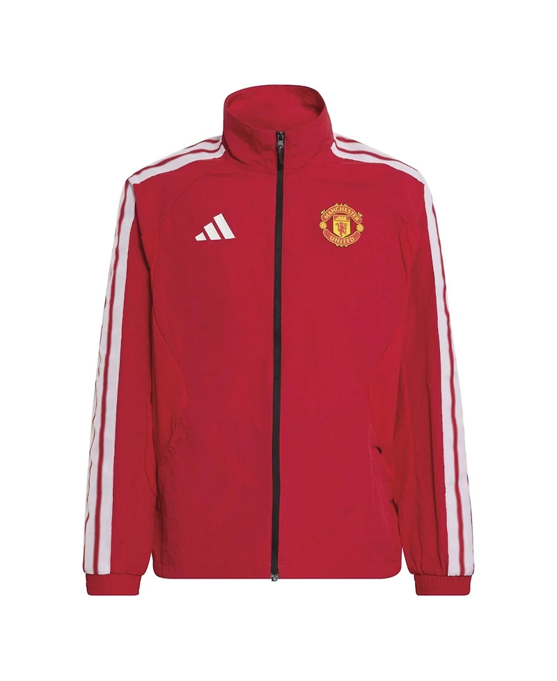 adidas Boys' and Girls' Manchester United Anthem Full-Zip Lightweight Mock Neck Jacket