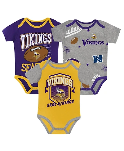 Outerstuff Baby Boys' and Girls' Minnesota Vikings First Round Pick Screen-Printed Bodysuits, 3-Piece Set