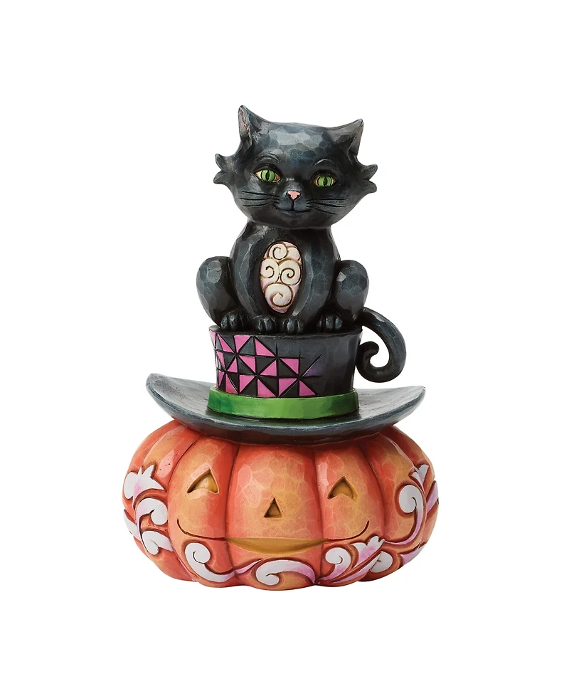 Jim Shore Halloween Black Cat Sitting on Hat Figurine
