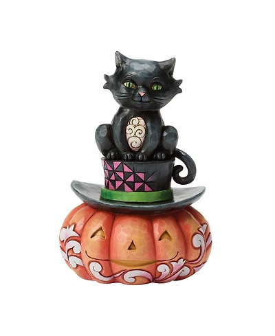Jim Shore Halloween Black Cat Sitting on Hat Figurine