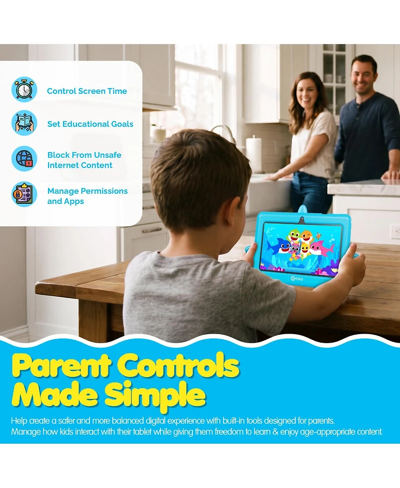 Contixo Pinkfong A8 Baby Shark 7-Inch Kids Tablet, 32GB, 8 Learning Apps and Parental Controls