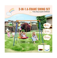 Slickblue A-Frame Swing Set with Saucer Swing & Belt Swing, Adjustable Ropes, Fits 3 Kids, Ages 3+