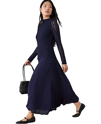 Whistles Women's Drop Waist Long-Sleeve Lace Midi Dress