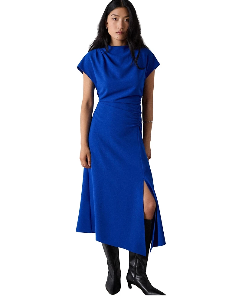 Whistles Women's Ruched Asymmetric Short-Sleeve Midi Dress