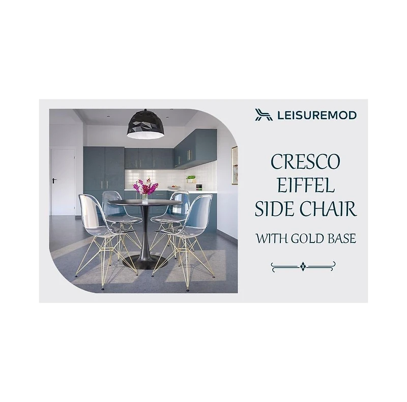 LeisureMod Cresco Molded Eiffel Side Chair with Gold Base