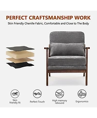 Rainsken Upholstered Mid Century Modern Accent Chair with Straight Wood Armrests and Lumbar Pillow