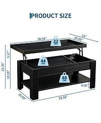 gaomon Coffee Table with Hidden Storage, Modern Wood Center Large Compartment and Shelf, Rising Desktop Dining for Living Room