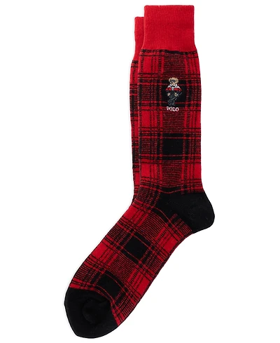 Polo Ralph Lauren Men's Polo Bear Plaid Ribbed-Cuff Wool-Blend Boot Socks