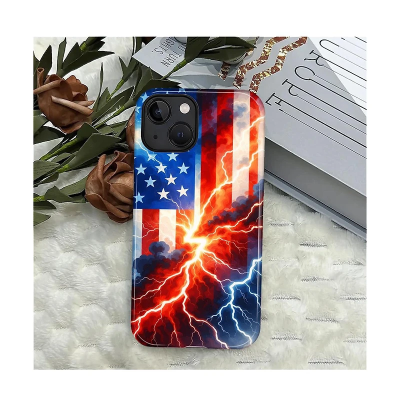 Lisen Lightning of Liberty 2-Layer Anti-Slip Grip Raised Camera Ring Phone Case for Apple iPhone 15