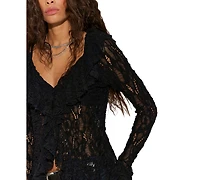 Free People Women's Laney Sheer Ruffled V-Neck Cardigan