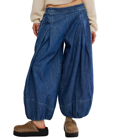 Free People Women's Moonflower Mid-Rise Wide-Leg Pull-On Jeans