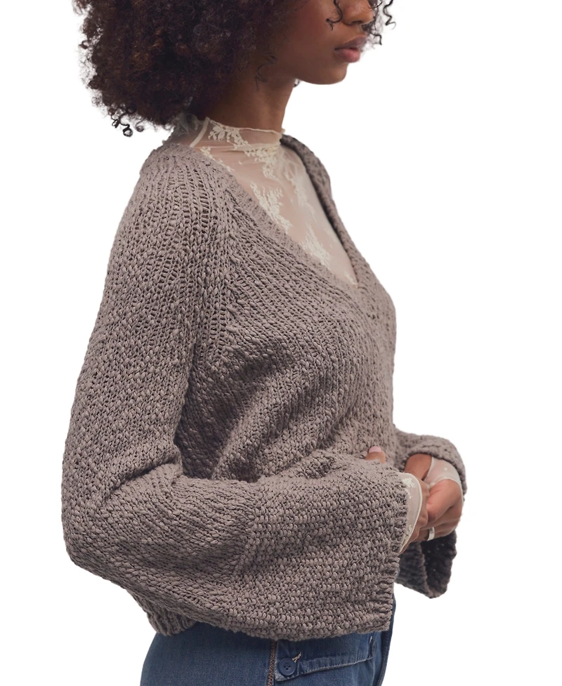 Free People Women's Heartland Cropped Flared-Sleeve V-Neck Pullover